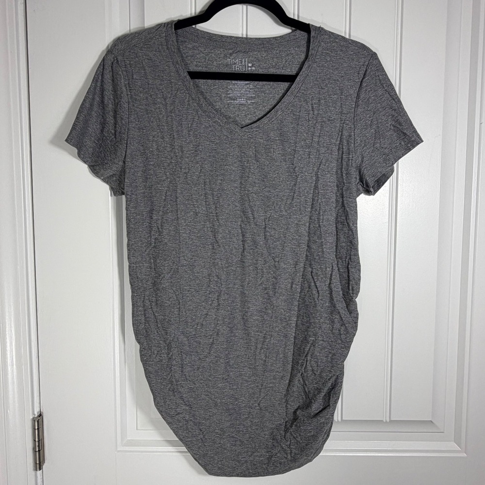 Time and Tru Maternity V-Neck Ruched Side Tee Heather Grey Size M TTM020901H